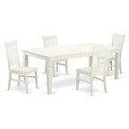 East West Furniture LGWE5-LWH-W 5 Piece Kitchen Table Set for 4 Includes a Rectangle Dining Room Table with Butterfly Leaf and 4 Solid Wood Seat Chairs, 42x84 Inch, Linen White