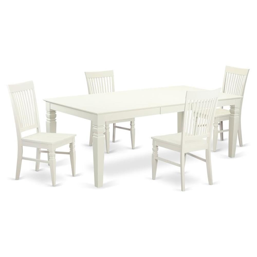 East West Furniture LGWE5-LWH-W 5 Piece Kitchen Table Set for 4 Includes a Rectangle Dining Room Table with Butterfly Leaf and 4 Solid Wood Seat Chairs, 42x84 Inch, Linen White