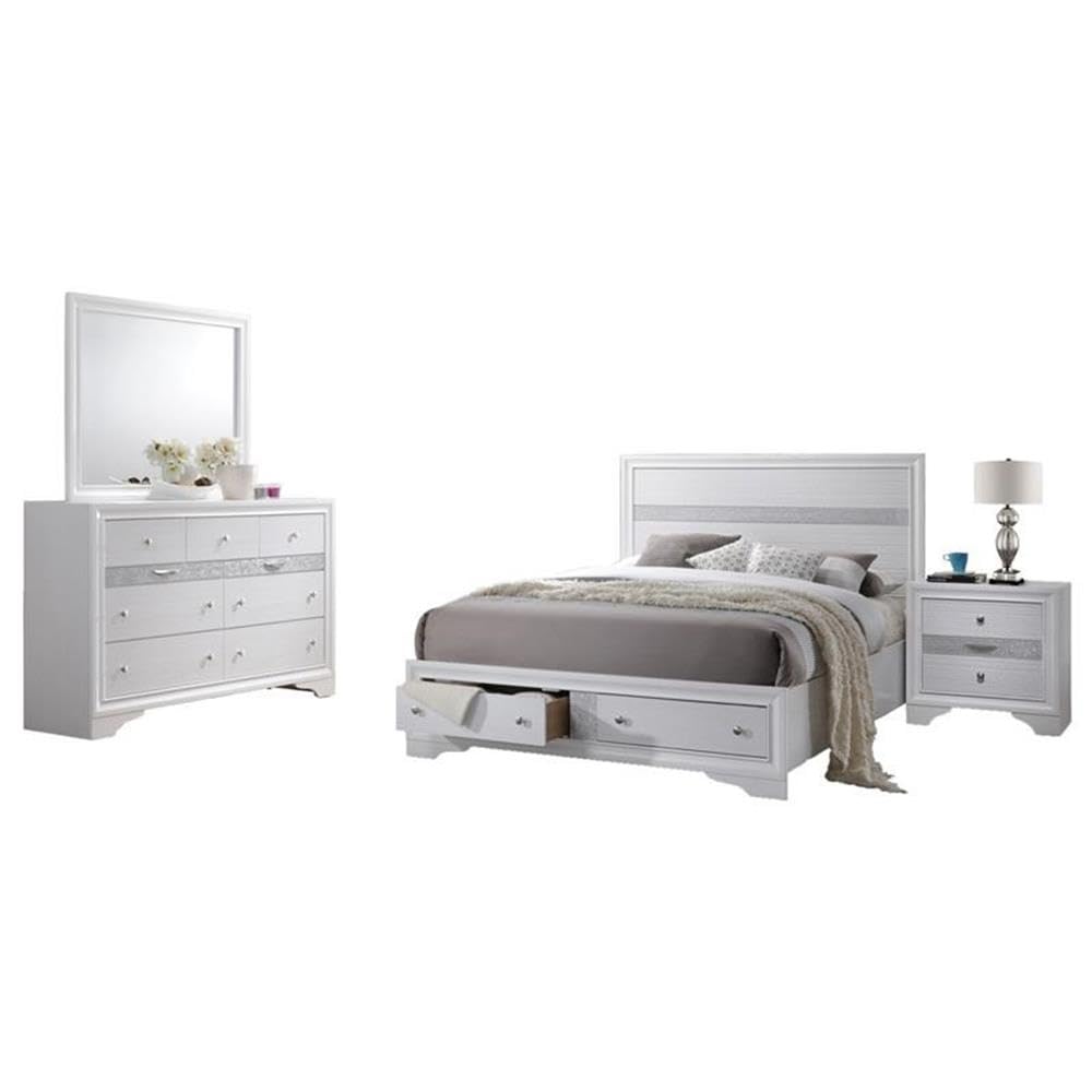 Best Quality Furniture Catherine 4Pc Queen Bed + Dresser + Mirror + Nightstand, White