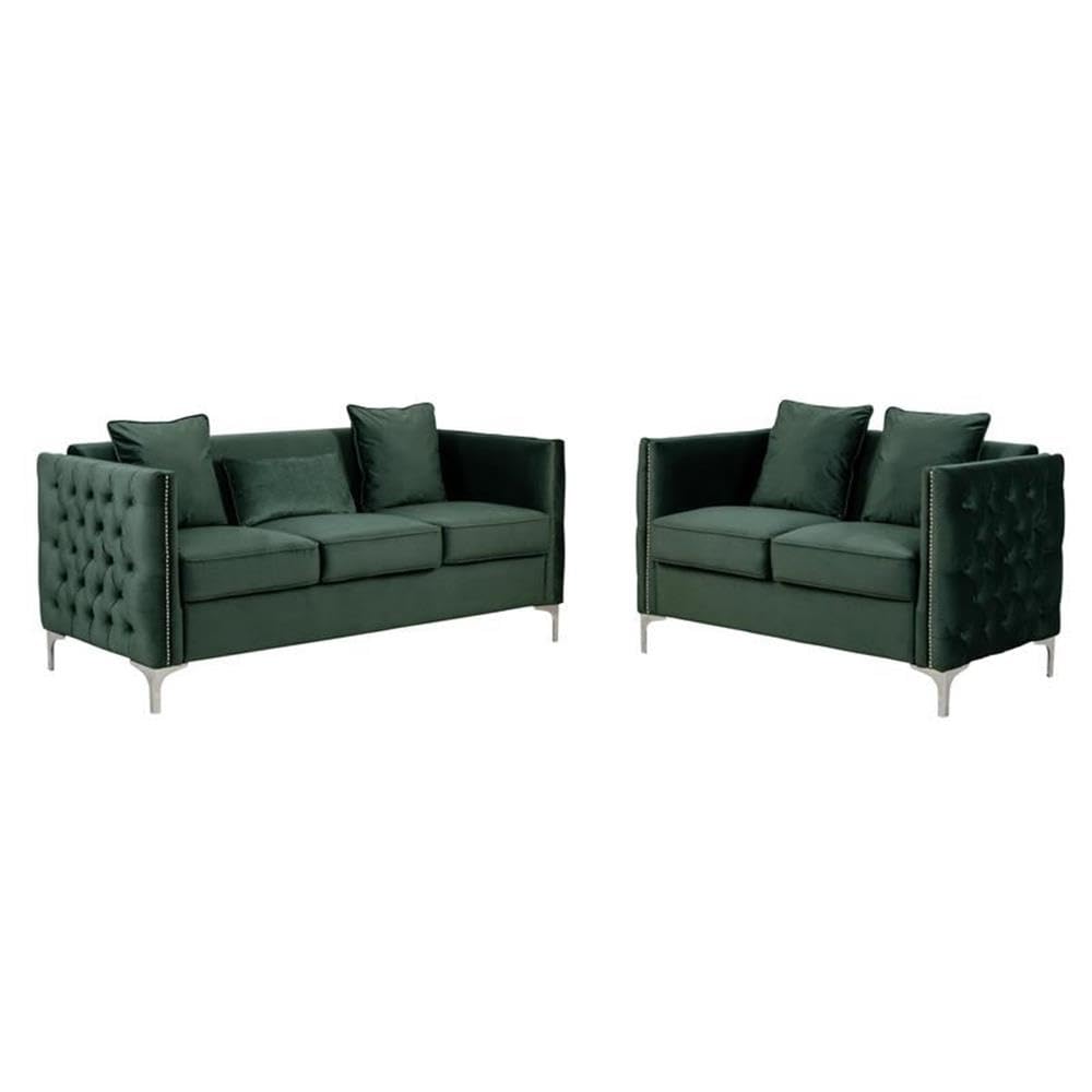 Lilola Home Bayberry Green Velvet Sofa Loveseat Living Room Set