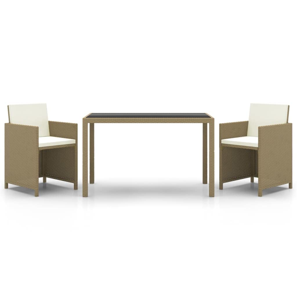 vidaXL Beige Poly Rattan Patio Dining Set - Outdoor Furniture with Foam Cushions, Washable Covers, and Glass Tabletop