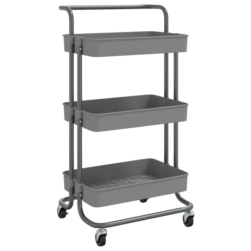 vidaXL 3-Tier Kitchen Trolley in Gray - Versatile Organizer with Removable Baskets and Easy-to-Move Wheels Made of Iron and ABS