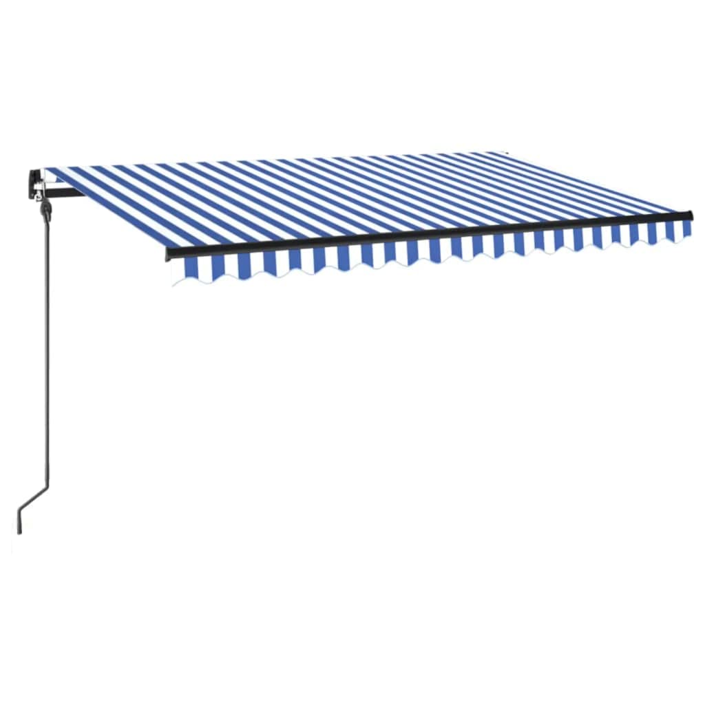 VidaXL Manual Retractable Awning - Outdoor Patio Awning with LED Lights - 157.5&quot;x118.1&quot; - Blue and White - Rust-Resistant Aluminum Frame - UV & Water-Resistant Fabric - Adjustable Angle & Height