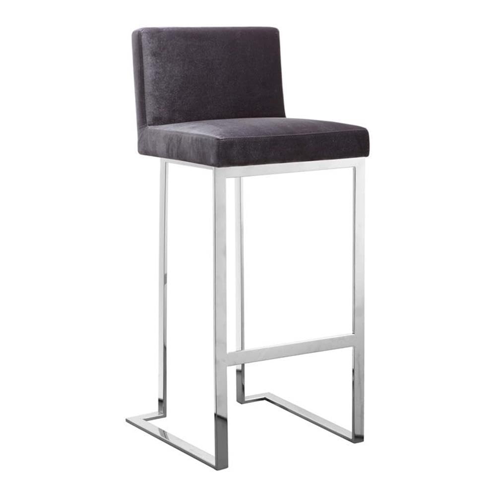 Pangea Home Bar Stool Chair In Gray | Seat Height 40&quot; | With Square Seat, Footrest, Backrest | Indoor For Dining Room Kitchen Bar Table | Max Weight: 300 Lbs