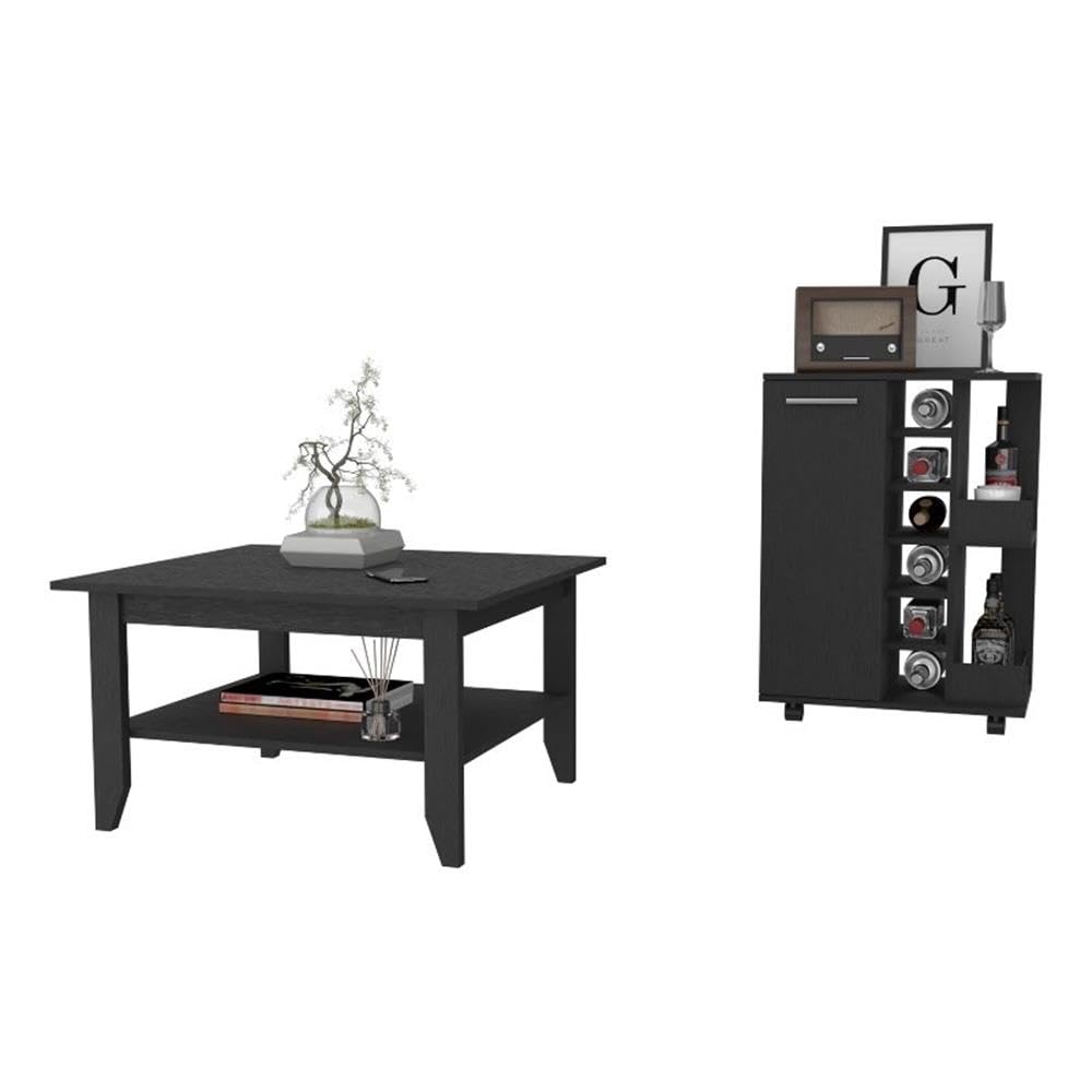 FM FURNITURE Payson 2 Piece Living Room Set Black Engineered Wood