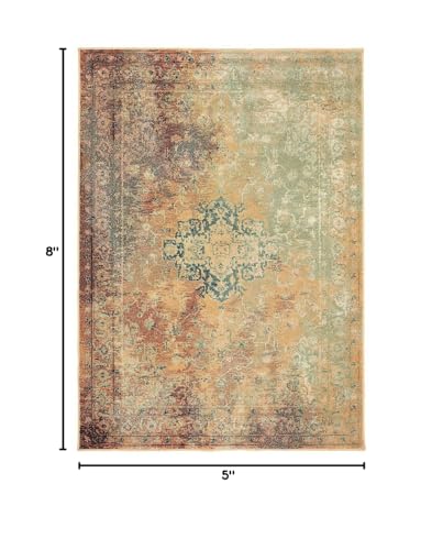 HomeRoots Rust Polypropylene 5’ x 8’ Brown and Gold Medallion Indoor Area Rug