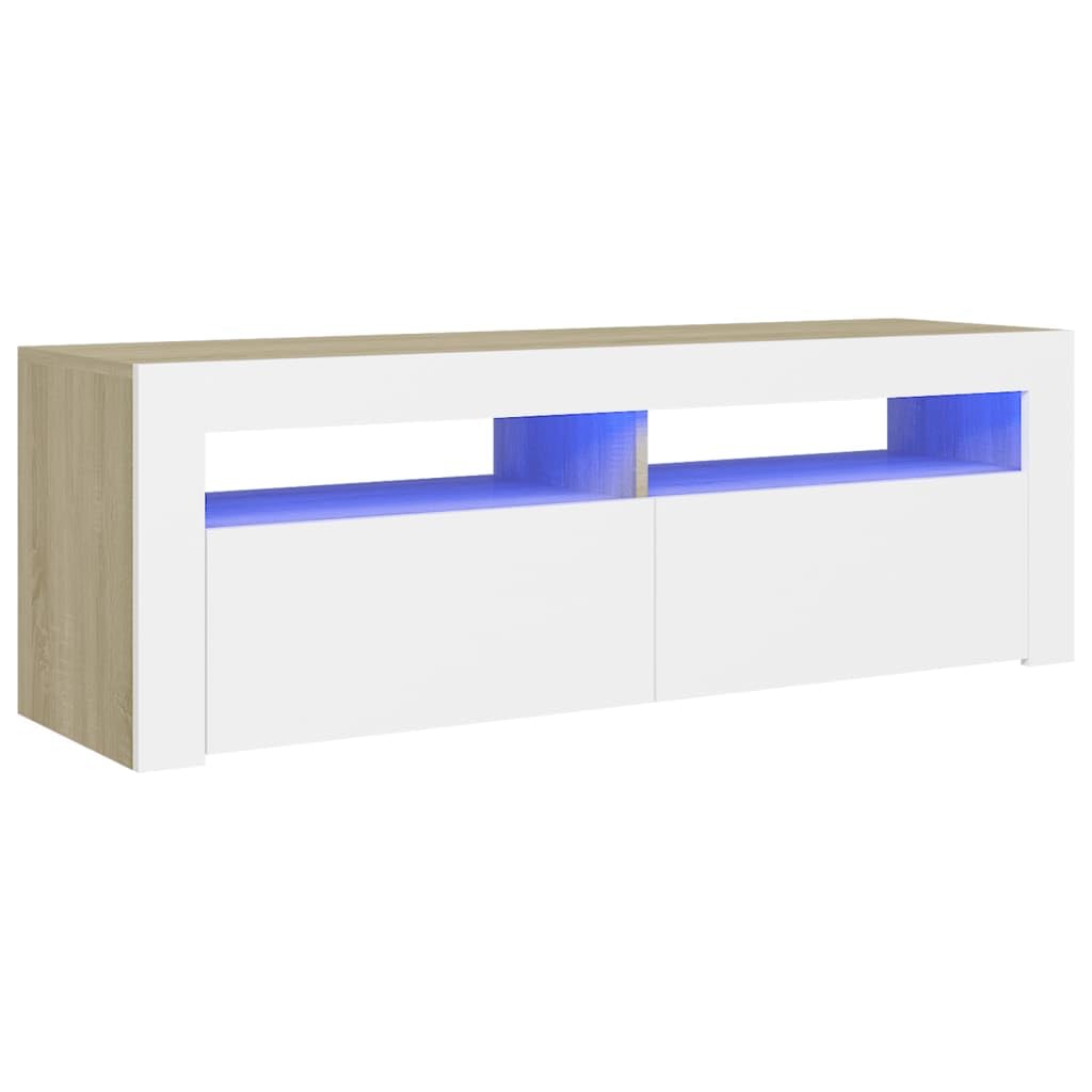 vidaXL TV Cabinet with LED Lights White and Sonoma Oak 47.2&quot;x13.8&quot;x15.7&quot;