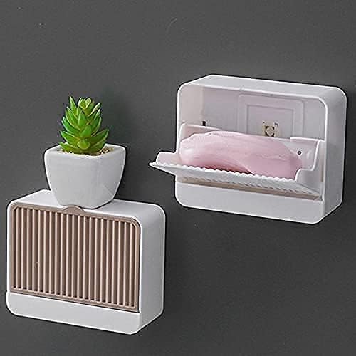 ISTORE Creative WallMounted DoubleMesh Soap Box with Lid & Drain Tray  FlipTop Plastic Soap Dryer Holder, Dust & Waterproof,