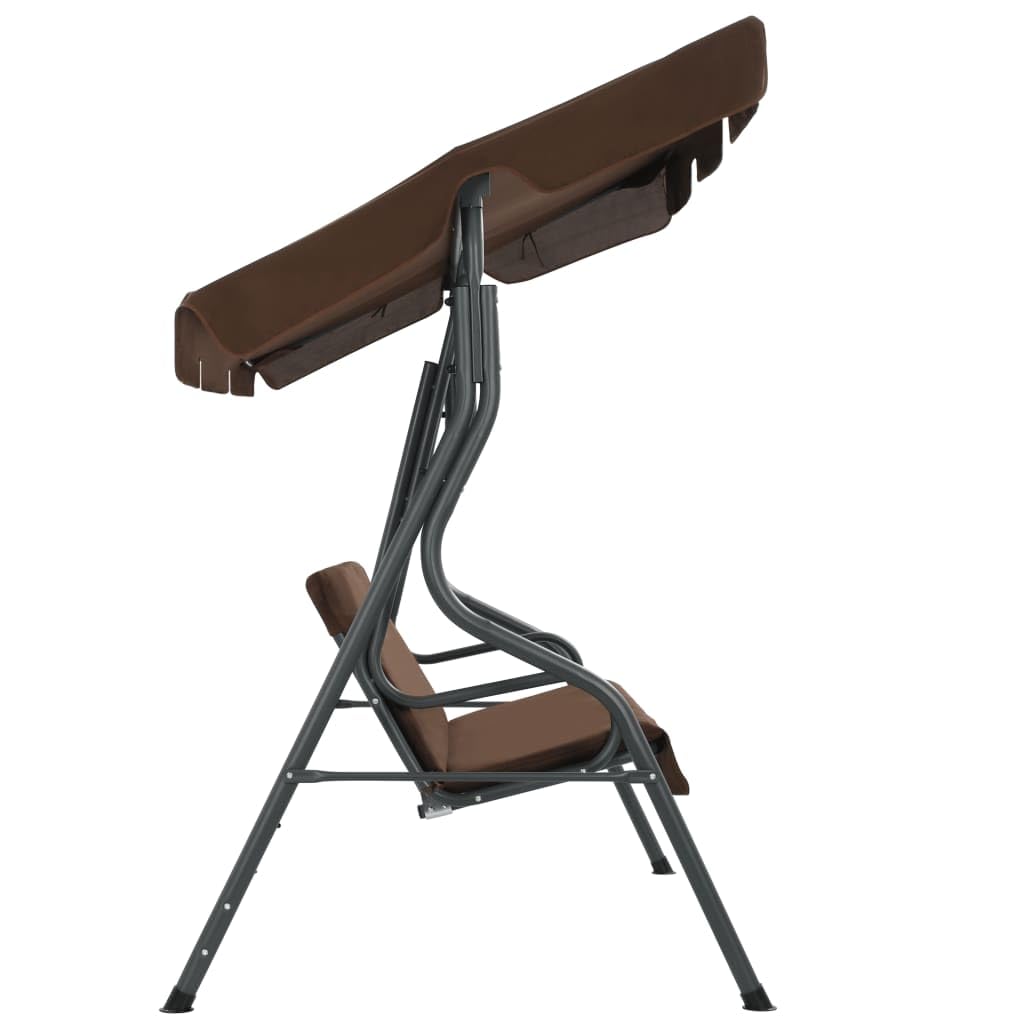 vidaXL Garden Swing Bench - Coffee Color, Powder-Coated Steel Frame, Polyester Fabric, Water-Resistant, Large Canopy, Suitable for Patios and Gardens, Easy Assembly Required.