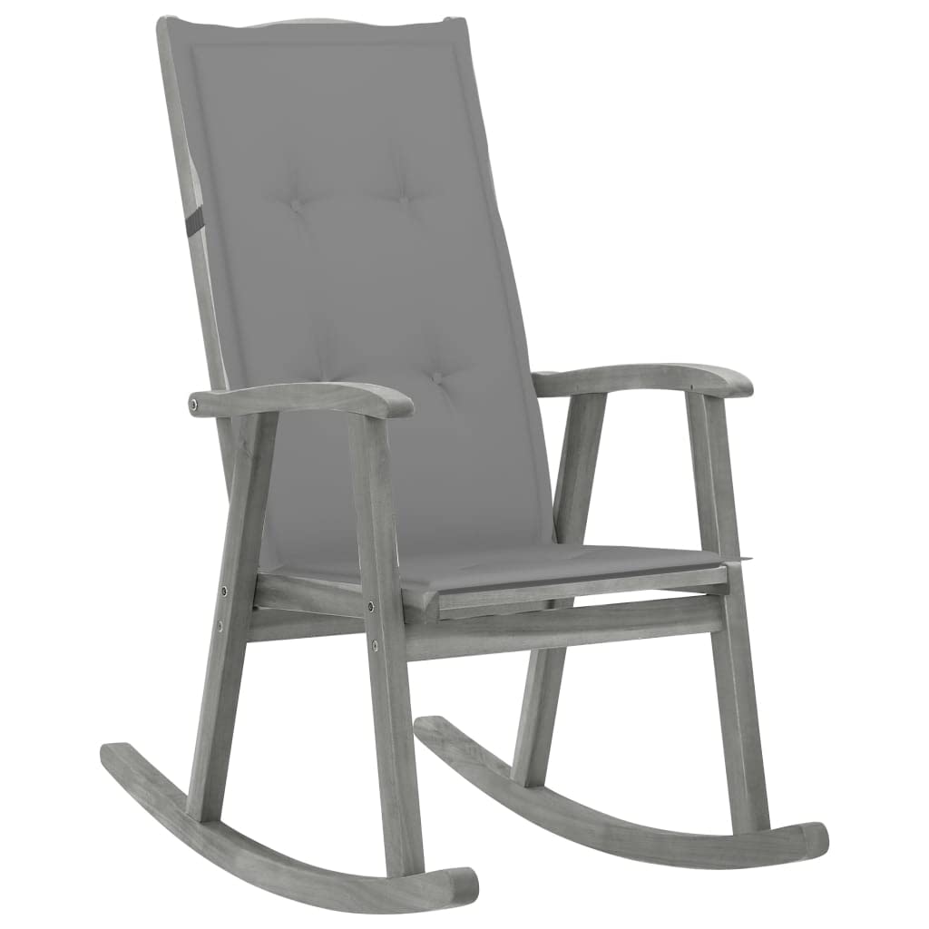 vidaXL Rocking Chair, Outdoor Rocking Chair with Cushions, Wooden Rocking Chair for Garden Balcony Backyard, Retro Style, Gray Solid Wood Acacia