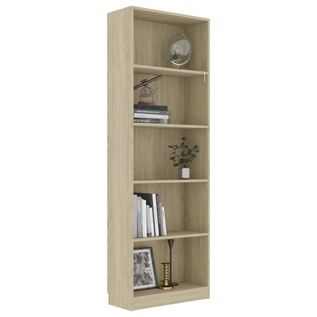 vidaXL Bookshelf, 5-Layer Design Bookcase, Freestanding Display Storage, Display Shelf for Living Room, Modern, Sonoma Oak Engineered Wood