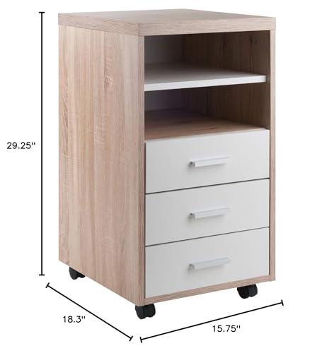Ergode Kenner Storage Mobile Cabinet | Versatile | Contemporary Design | Easy Mobility | Reclaimed Wood Finish | Linen White Facings | 1-Drawer | Locking Casters (18532-VV)
