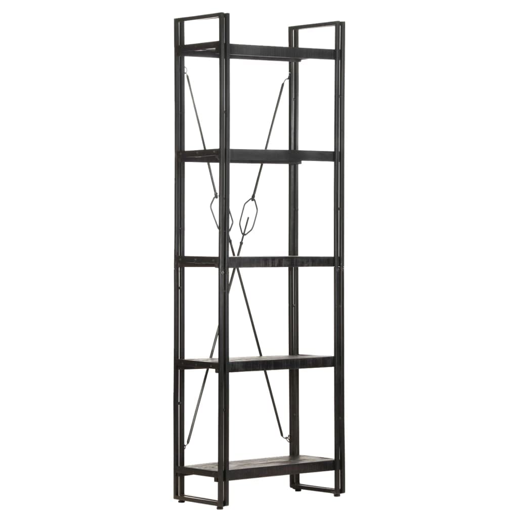 vidaXL Industrial Style Bookcase with 5 Shelves - Solid Mango Wood and Powder-Coated Steel Frame - Black - 23.6&quot;x11.8&quot;x70.9&quot;