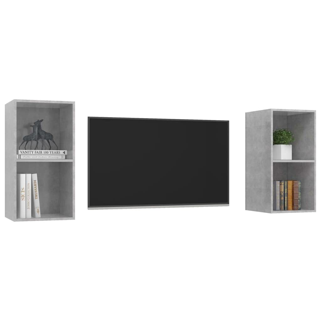 vidaXL Wall-Mounted TV Stands, Set of 2, Concrete Gray, Engineered Wood Material, Adjustable Orientation, Compartmentalized Storage, Easy Assembly