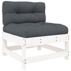 vidaXL Solid Pine Wood Middle Sofa with Soft Cushions and Stable Plywood Slats - White Color, Suitable for Garden, Patio and Terrace