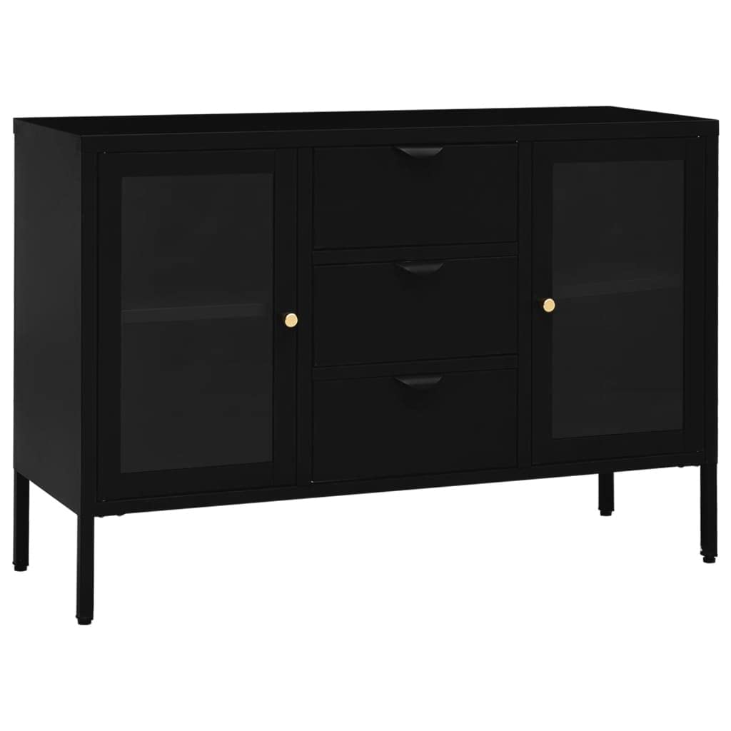 vidaXL Modern Sideboard in Black - Constructed from Durable Steel and Tempered Glass – Equipped with Adjustable Shelves and 3 Drawers with Ballbearing Runners