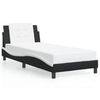vidaXL Bed Frame with Headboard in Faux Leather Twin XL – Stylish Black & White Design, Excellent Support, Comfortable Foam-Filled Cushion