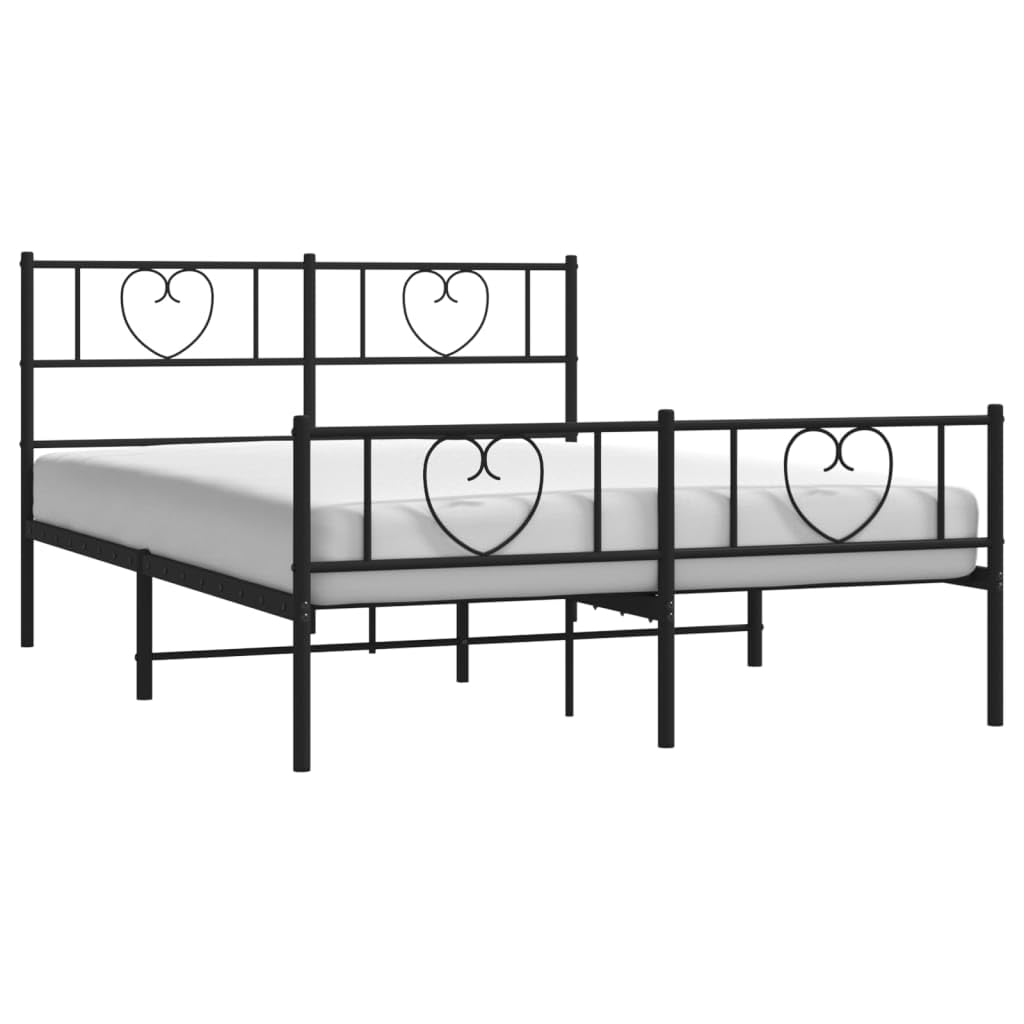 vidaXL Classic Black Bed Frame with Headboard and Footboard - Powder-Coated Steel, Extra Underneath Storage Space, Easy Assembly Required, Suitable for Double Bed