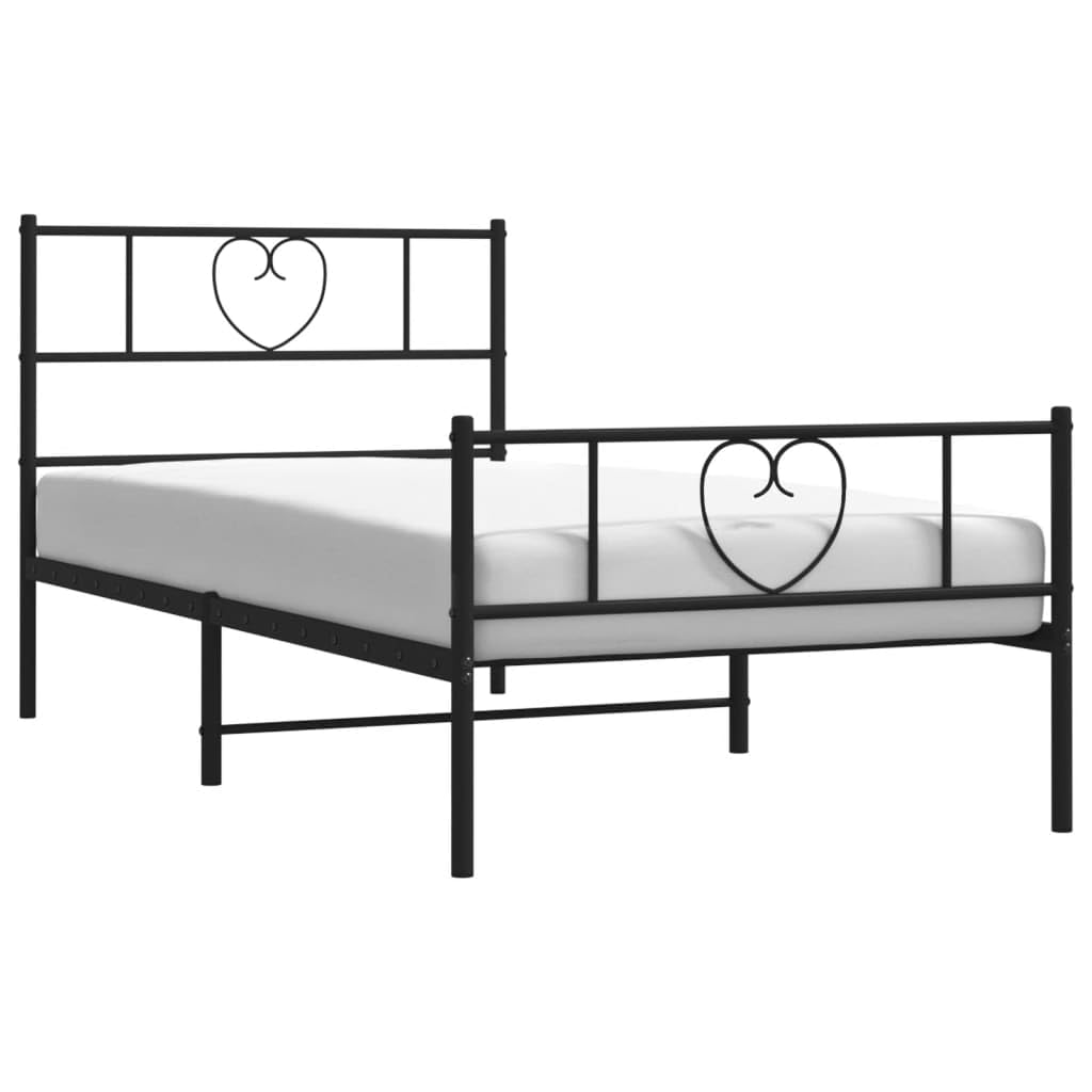 vidaXL Modern Style Single Bed Frame with Headboard and Footboard – Robust Metal Construction – Black