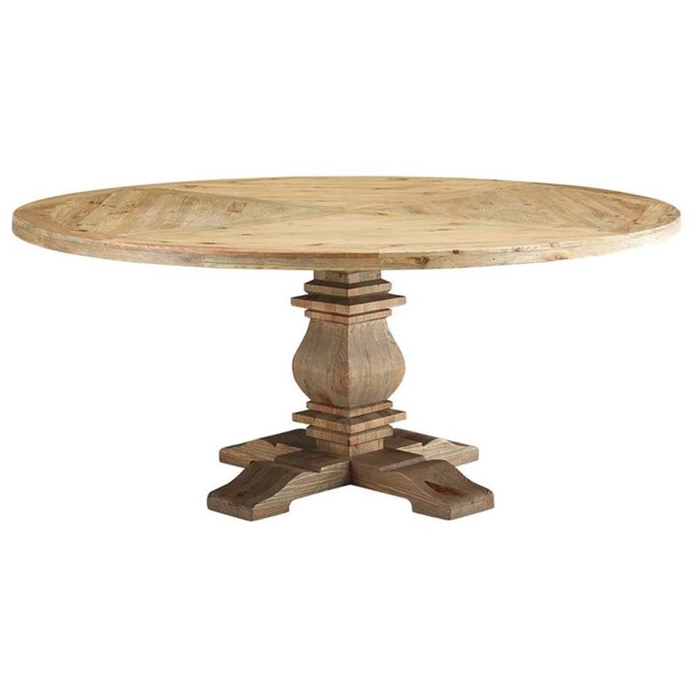 Modway Column 71&quot; Rustic Farmhouse Pine Wood Round Kitchen and Dining Room Table, Brown