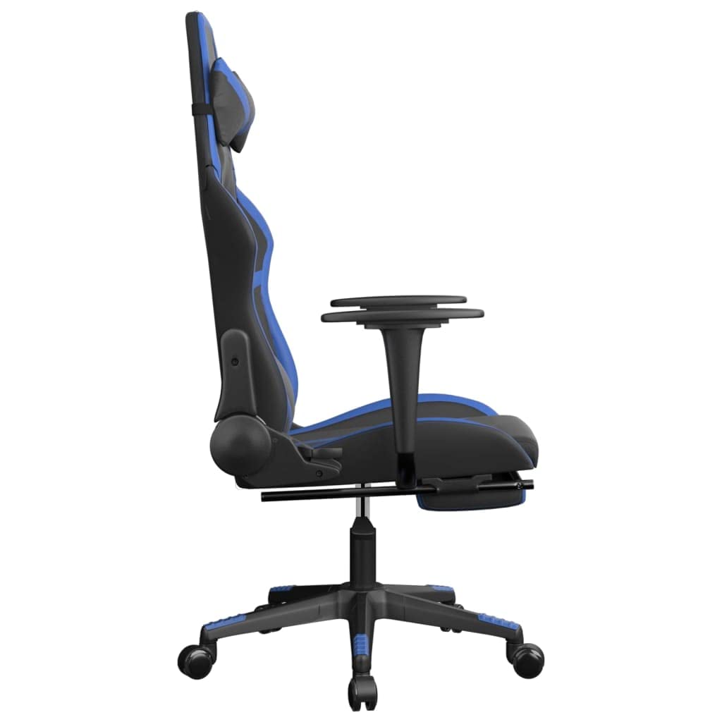 vidaXL Black and Blue Faux Leather Gaming Chair with Adjustable Footrest and Backrest - Ergonomically Designed for High Comfort and Enhanced Gaming Experience