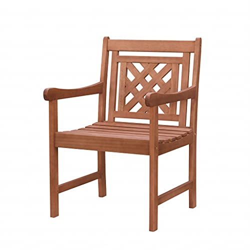 HomeRoots Wood: Eucalyptus Brown Dining Armchair with Hatched Back