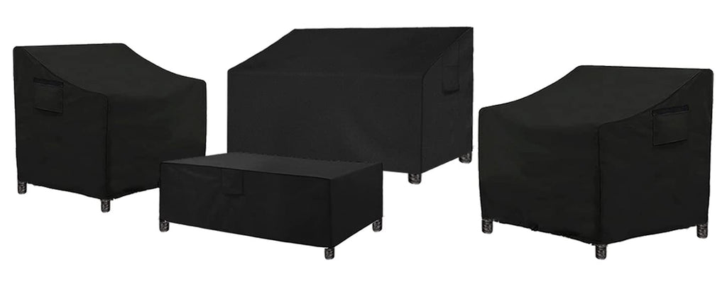 Siruiton Patio Furniture Cover Set ,Fit For 4 Pieces Patio Outdoor Rattan, Wicker Chair Conversation Furniture Sets,600D Heavy Duty Durable And Water Resistant Fabric (Black)