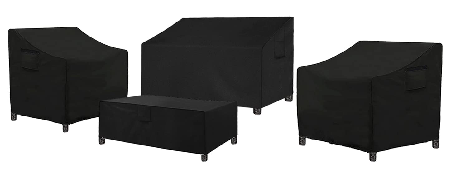 Siruiton Patio Furniture Cover Set ,Fit For 4 Pieces Patio Outdoor Rattan, Wicker Chair Conversation Furniture Sets,600D Heavy Duty Durable And Water Resistant Fabric (Black)