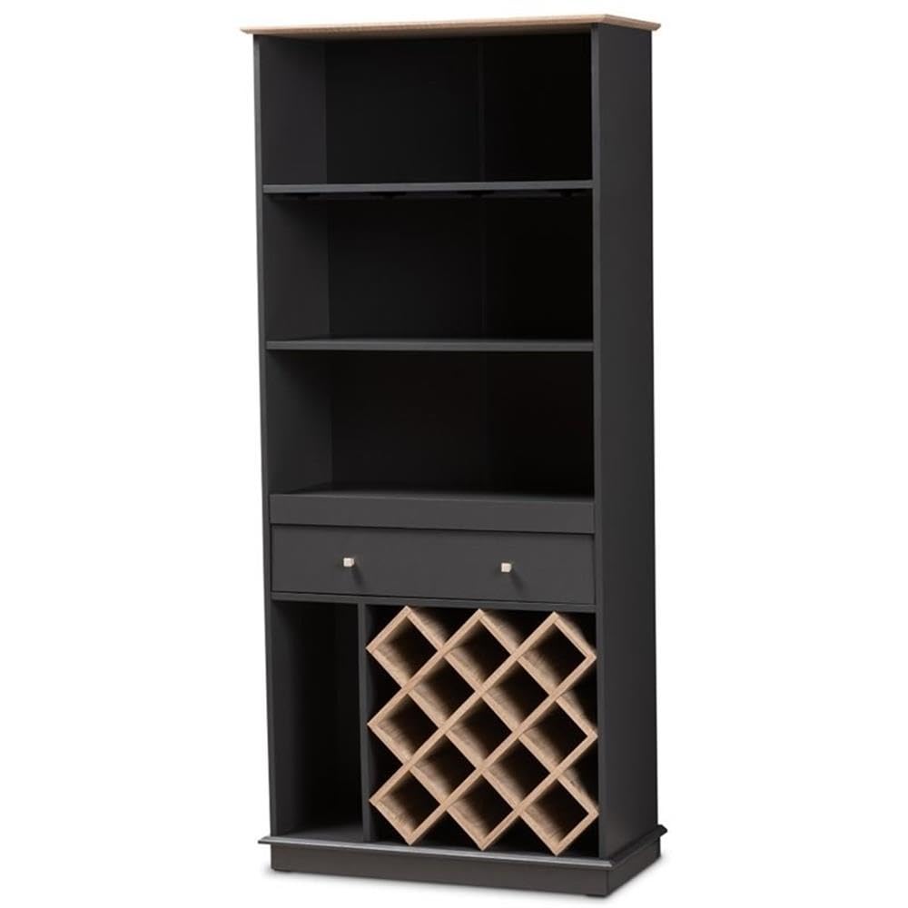 Baxton Studio Mattia Modern And Contemporary Dark Grey And Oak Finished Wood Wine Cabinet