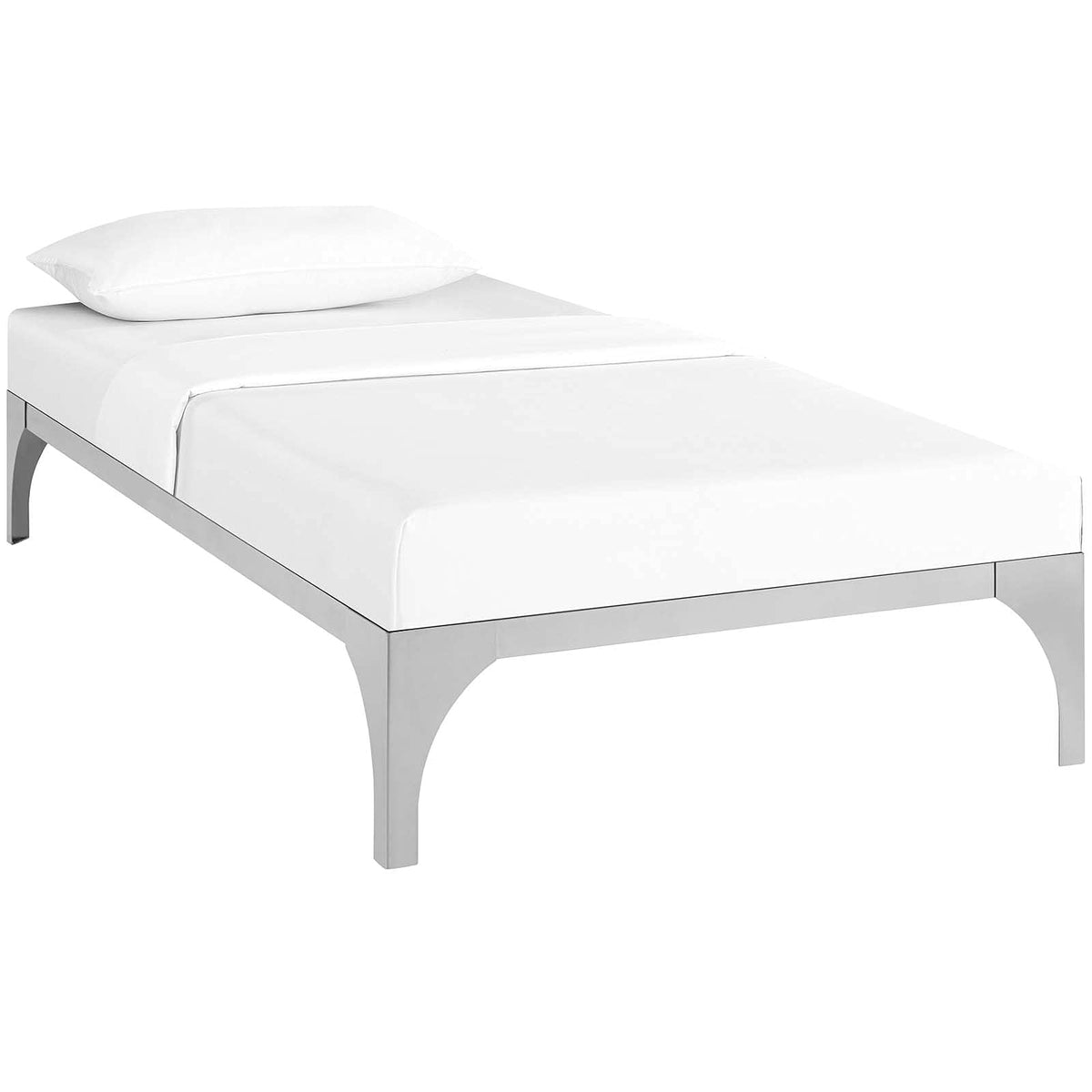 Modway Ollie Steel Modern Twin Platform Bed Frame Mattress Foundation With Slat Support In Silver