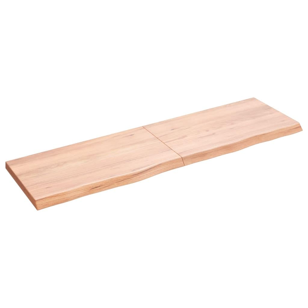 vidaXL Solid Oak Wood Table Top - Light Brown Replacement Board with Live Edge and Varnished Finish for Home and Commercial Use - 55.1x15.7x(0.8-1.6)