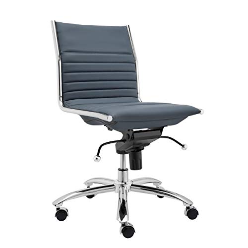HomeRoots 26.38' X 25.99' X 38.19' Low Back Office Chair Without Armrests in Blue with Chromed Steel Base