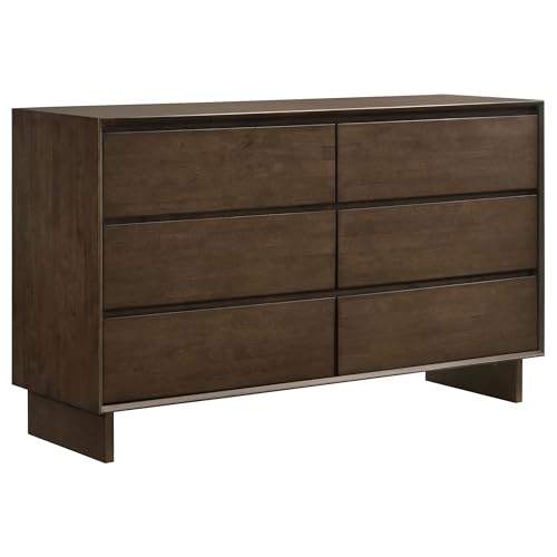 Coaster Home Furnishings Glenwood Transitional 64-inch 6-Drawer Bedroom Dresser Clothing Storage Cabinet Wide Chest of Drawers Organizer Unit Warm Brown 225013