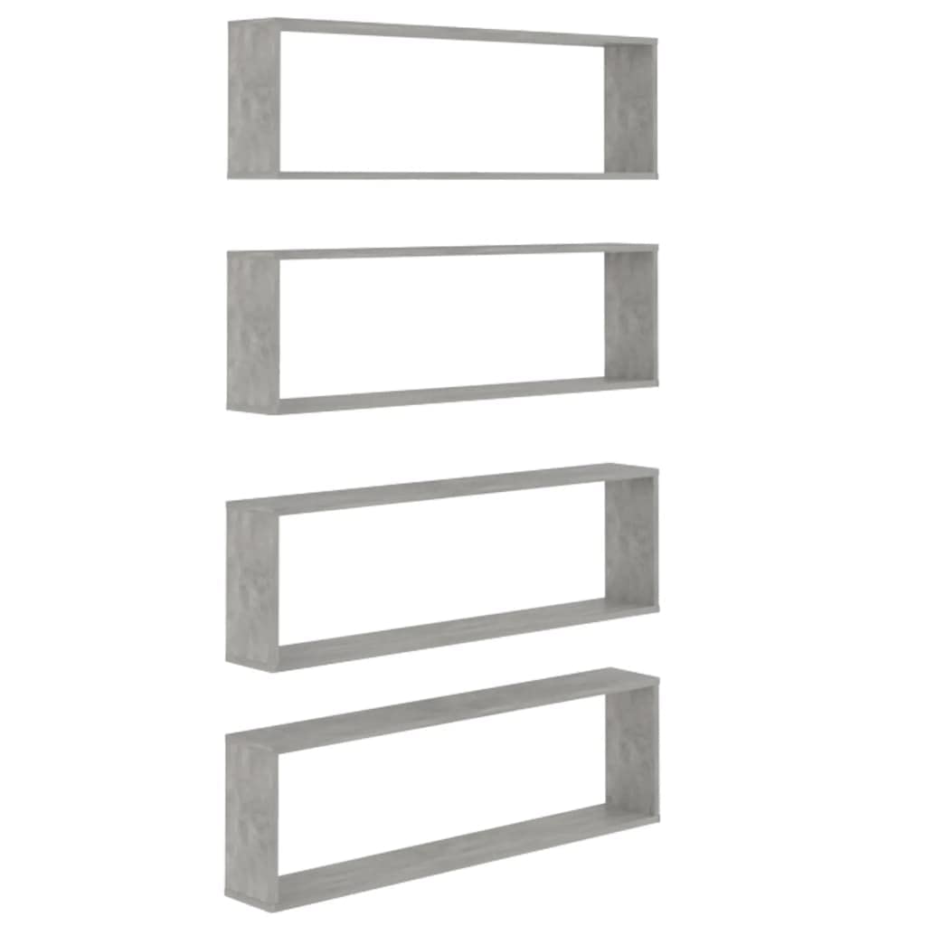 vidaXL Wall Cube Shelves 4 pcs Concrete Gray 39.4&quot;x5.9&quot;x11.8&quot; Engineered Wood
