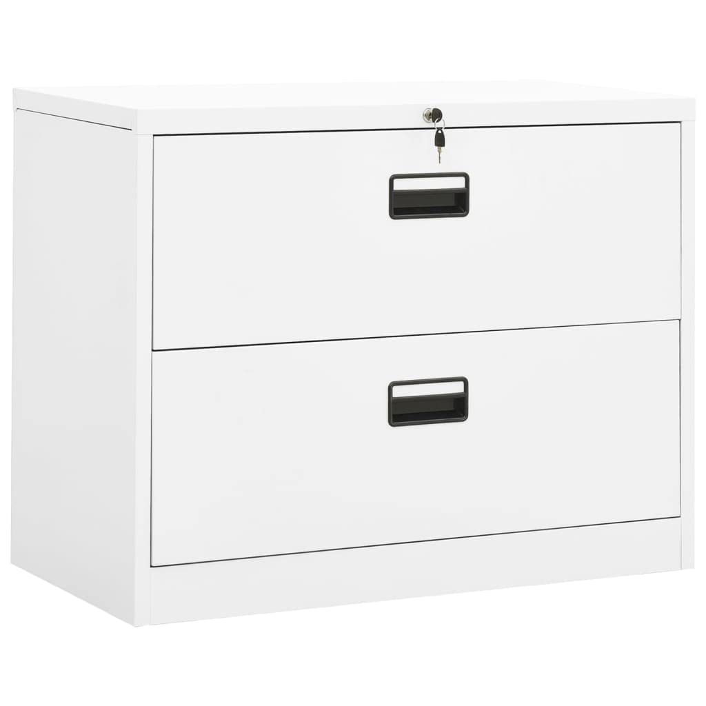 vidaXL-White Steel Filing Cabinet with Lock and Two Drawers, Ideal for Office Document Storage and Organization