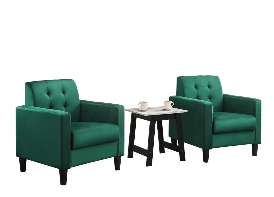 Lilola Home Hale Green Velvet Armchairs and End Table Living Room Set