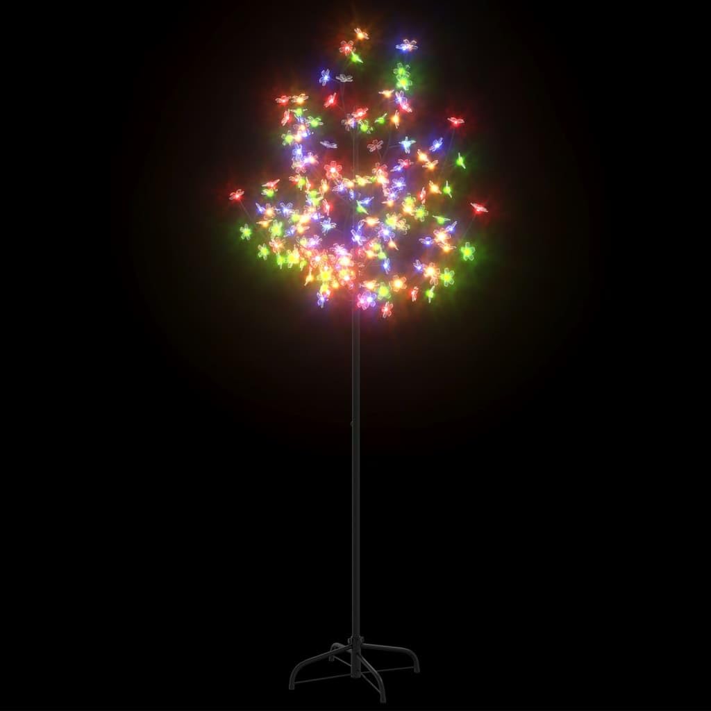 vidaXL 5ft Black Artificial Christmas Tree with Colorful LED Lights and Cherry Blossoms, Plastic and Metal Decorative Tree for Indoor and Outdoor Use, Includes 8 Functions Adapter