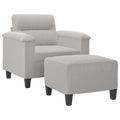 vidaXL Couch Modern Accent Upholstered Chair with Footstool - Light Gray Microfiber Fabric, Comfortable Armchair and Versatile Stool for Living Room/Bedroom/Office, Sturdy Frame, Padded Seat