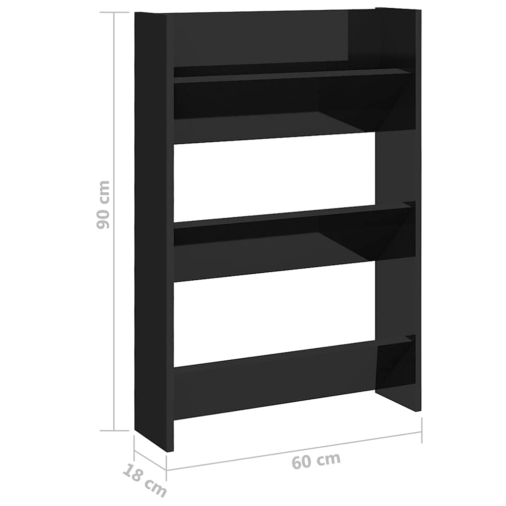 vidaXL 2X Wall Shoe Cabinets Home Hallway Shoe Rack Organizer Wall-Mounted Shelf Cabinet Furniture High Gloss Black 23.6x7.1x35.4 Engineered Wood