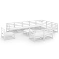 Vidaxl Solid Pinewood Patio Lounge Set 11 Piece Garden Outdoor Lawn Yard Terrace Balcony Wooden Seat Seating Sitting Chair Sofa Furniture White