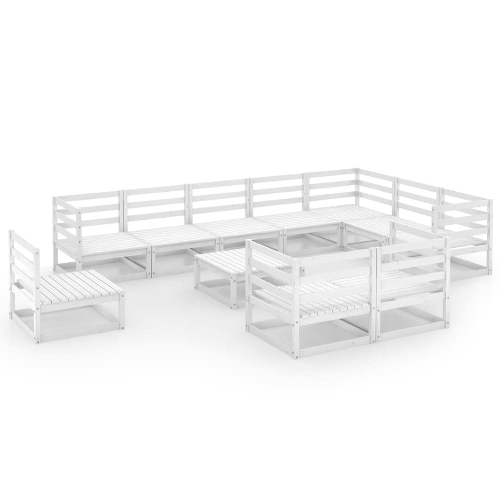 Vidaxl Solid Pinewood Patio Lounge Set 11 Piece Garden Outdoor Lawn Yard Terrace Balcony Wooden Seat Seating Sitting Chair Sofa Furniture White
