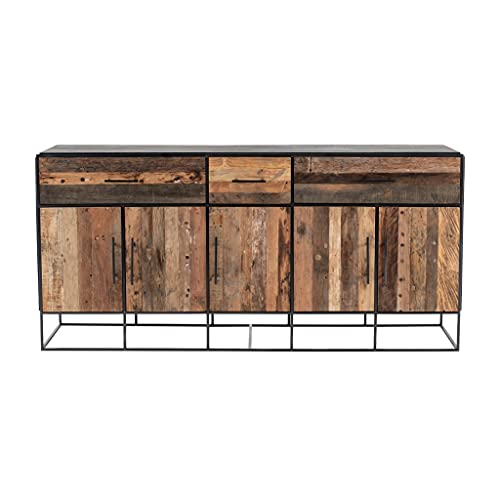 HomeRoots Natural & Black Mindi, Plywood, Recycled Boat Wood & Iron 71' Modern Rustic Black and Natural Buffet Server