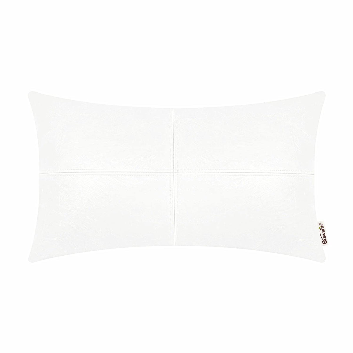 Brawarm Faux Leather Throw Pillow Covers 12 X 20 Inches, White Leather Pillow Cover, Hand Stitched Leather Decorative Lumbar Pil