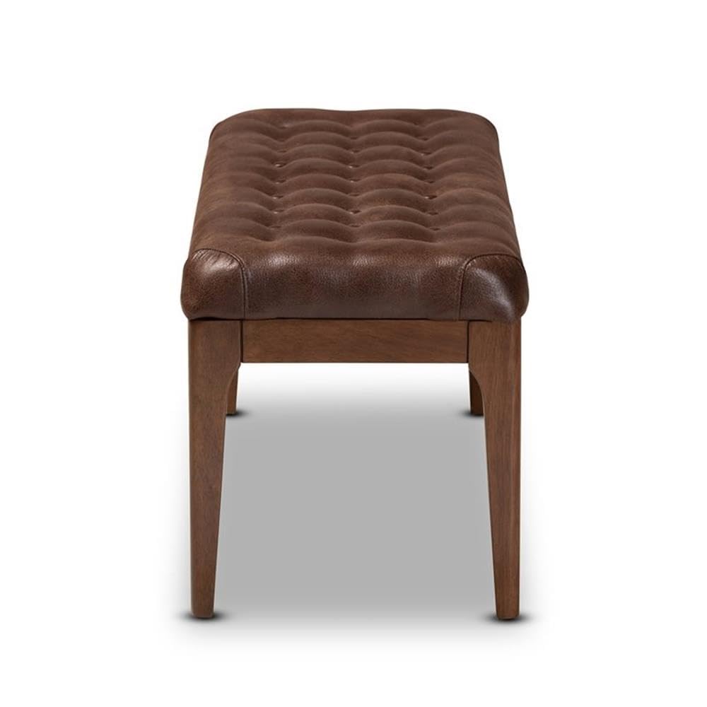 Baxton Studio Walsh Mid-Century Modern Dark Brown Faux Leather Upholstered and Walnut Brown Finished Wood Dining Bench