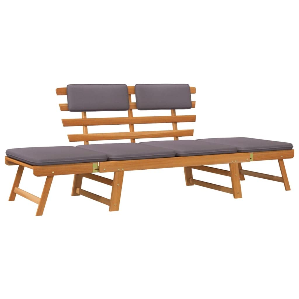 vidaXL Solid Acacia Wood Patio Daybed - Convertible Outdoor Bench to Day Bed with Cushion, Extra Leg Support and Washable Cover, Brown Frame & Dark Gray Cushion