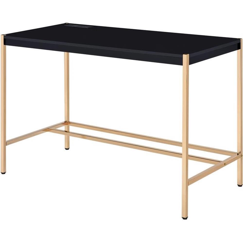 Acme Midriaks Wooden Top Writing Desk with USB Port in Black and Gold
