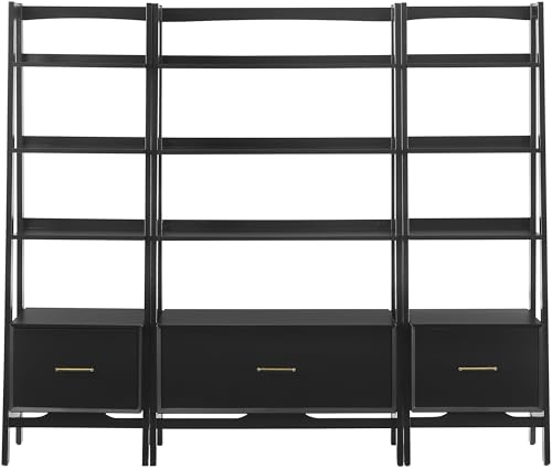 Crosley Furniture Landon 3-Piece Bookshelf Etagere Set, Bookcase with Shelves and File Drawers, Matte Black