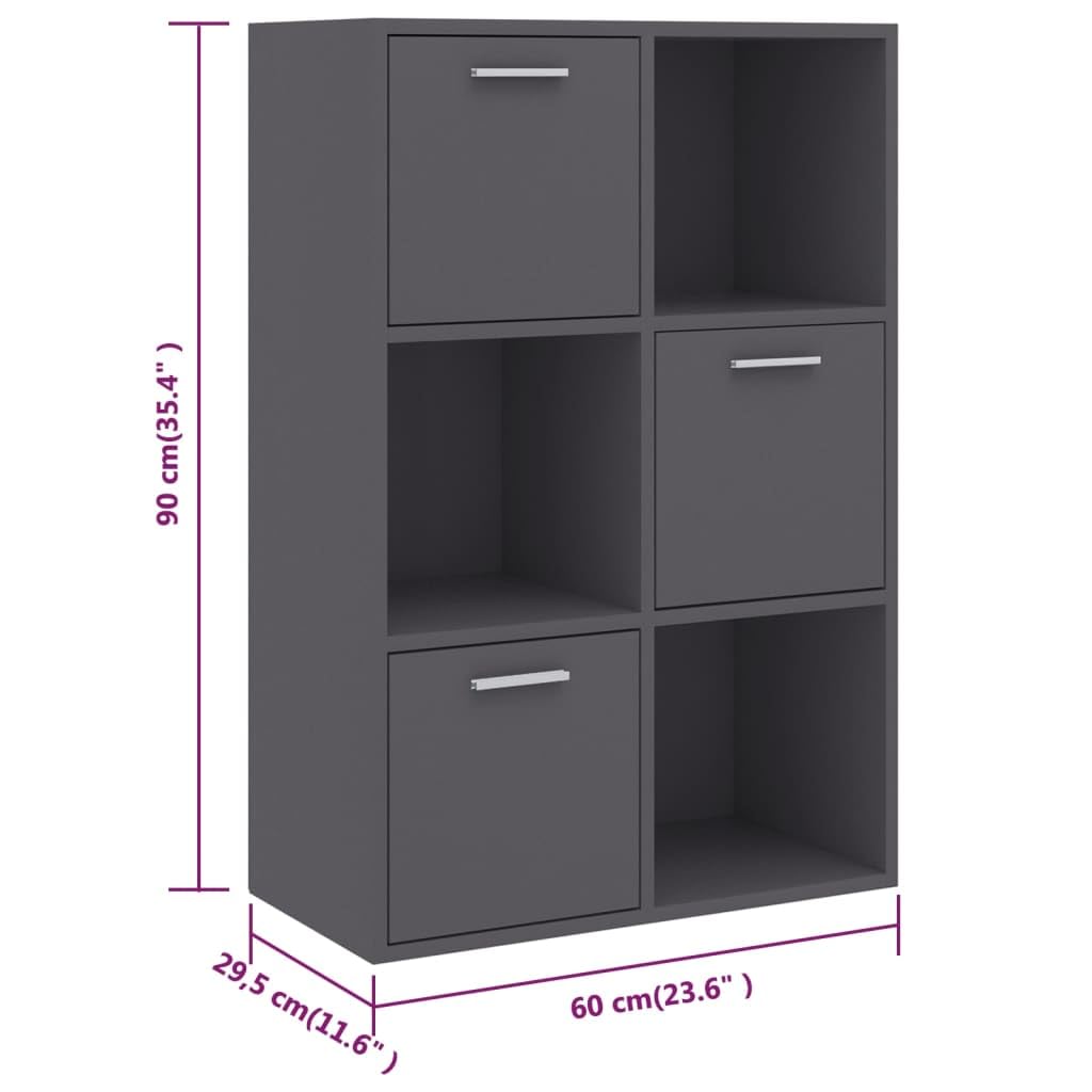 vidaXL Storage Cabinet, Storage Cabinet with 3 Doors Bookcase, Storage Shelf for Office, Freestanding Shelving Unit, Modern, Gray Engineered Wood
