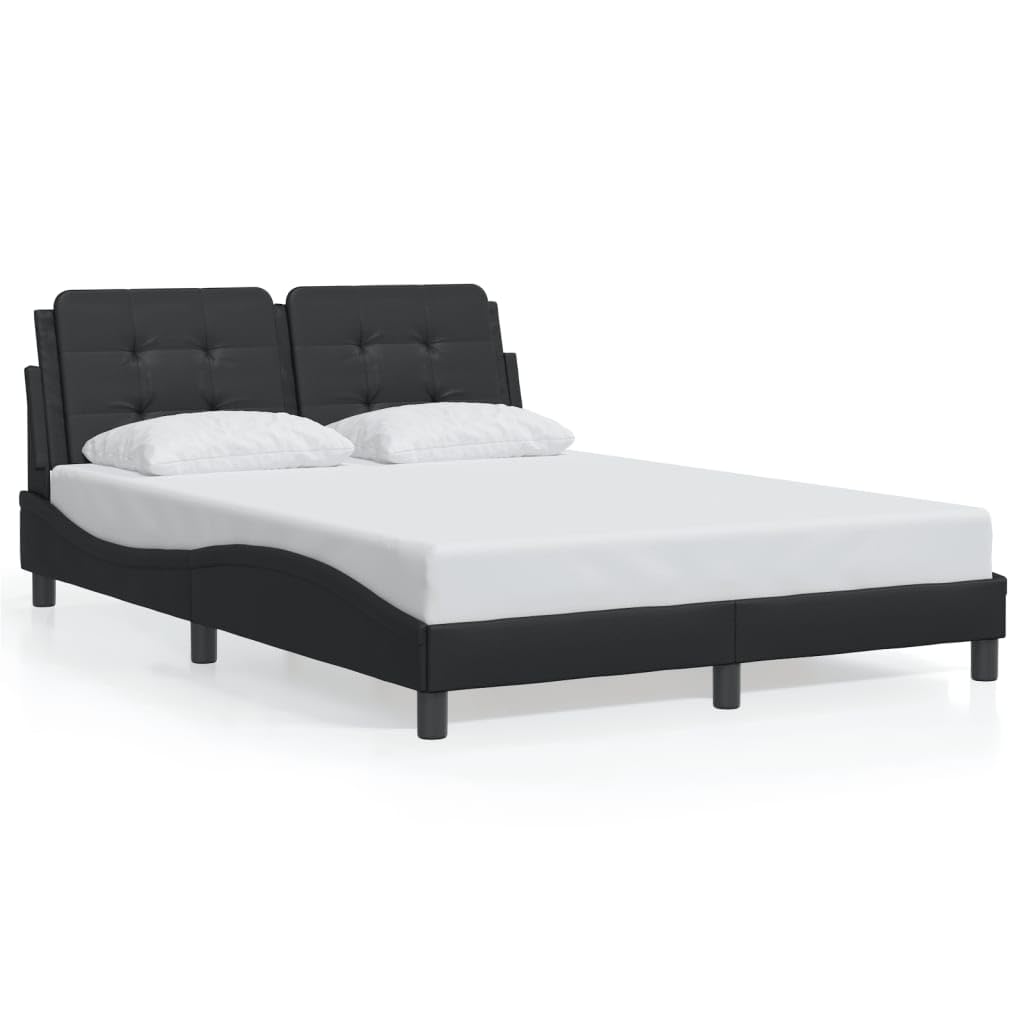 vidaXL Faux Leather Bed Frame with Headboard - Black - Full Size - 54&quot;x75&quot; - Modern Elegance - Optimal Back Support