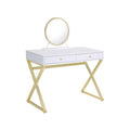 HomeRoots 485927 31 in. Finish Round Dresser Mirror White & Gold